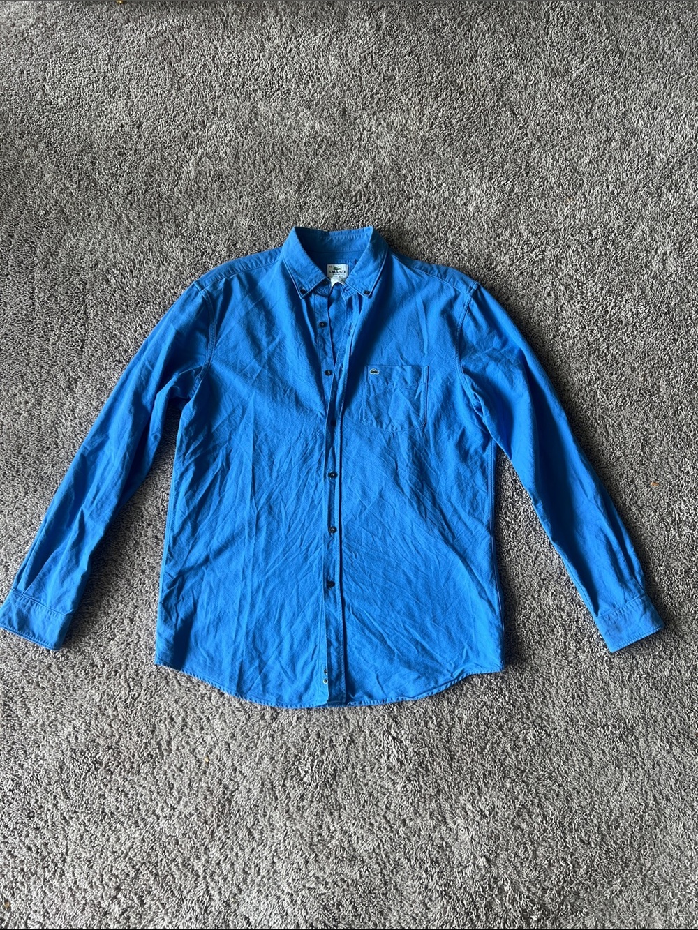 Lacoste Blue Button Down Long Sleeve Cotton Shirt Regular Fit Large Size 42